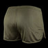 The Condor Running Shorts in olive green feature an elastic waistband and side slits, shown from the back—perfect for military training or first responder fitness routines.